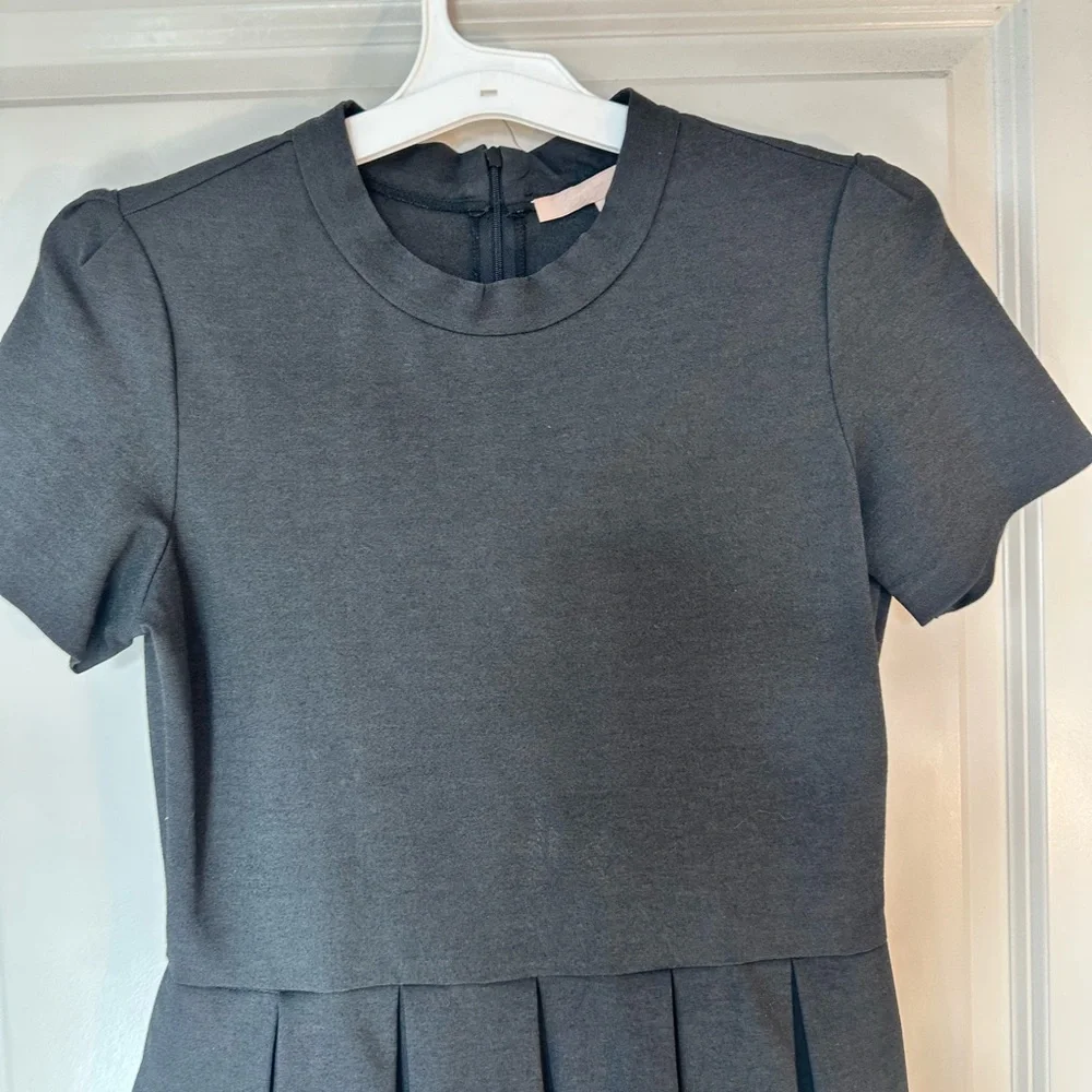 Hutch Grey Pleated Ponte Knit Fit & Flare Puff Sleeves & Pockets, Size 8 - Picture 5 of 10